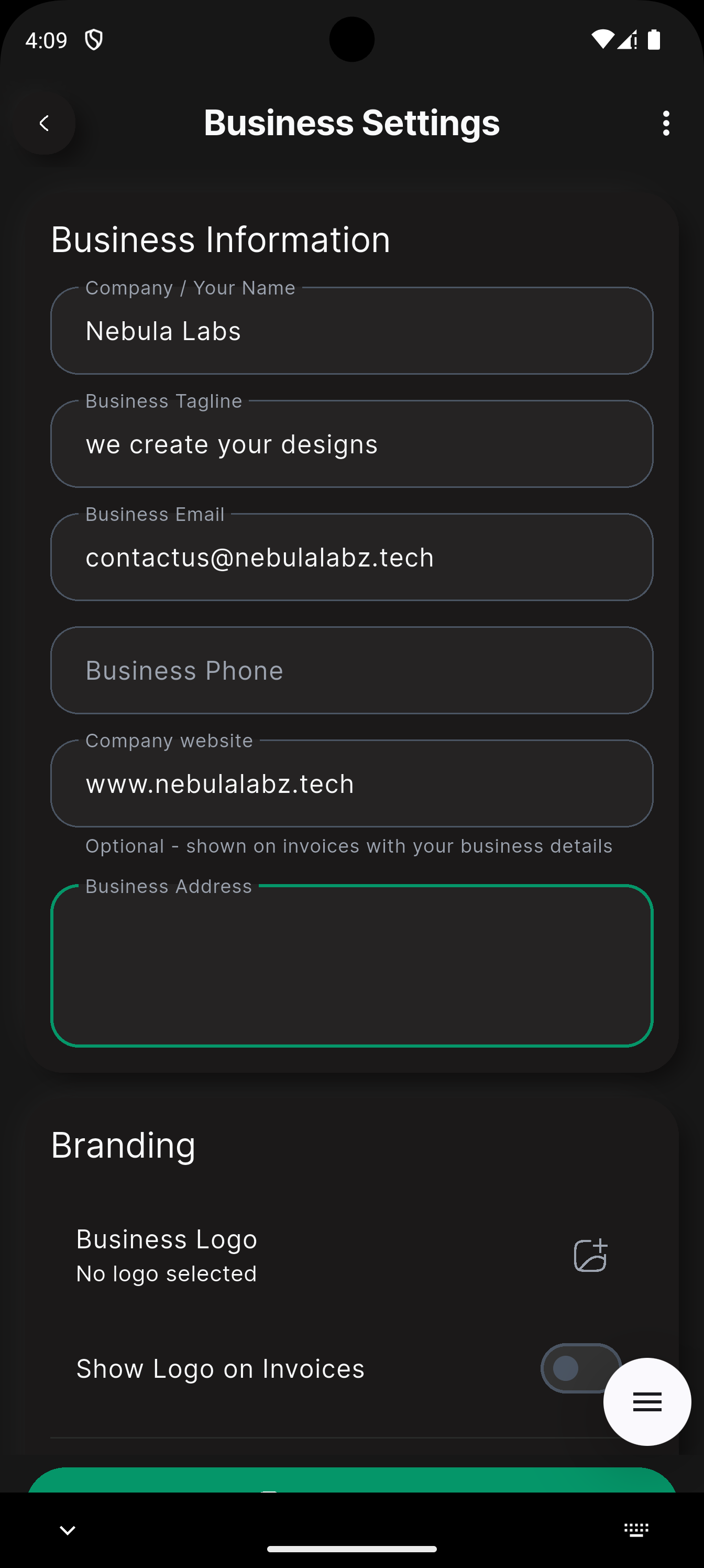 BreezeBiz — Business Settings