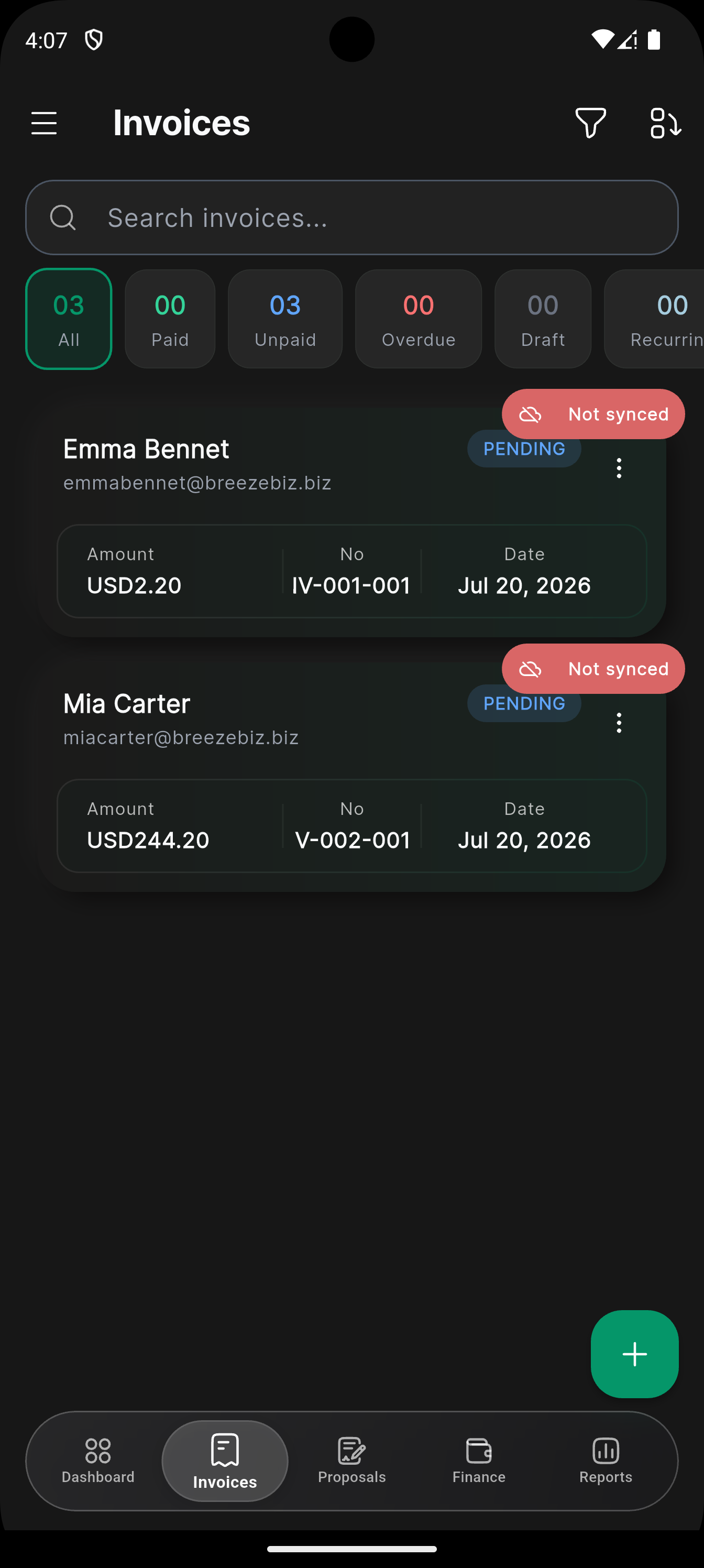 BreezeBiz — Invoices List